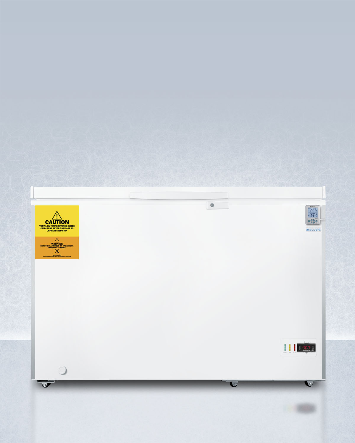 -30 C laboratory 12.1 cu.ft. chest freezer with stainless steel corner guards, NIST calibrated thermometer with alarm, and lock